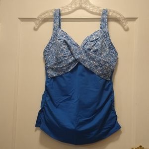 Wrap Underwire TANKINI TOP Swimsuit with Tummy Control Fresh Boreal Blue/Tile